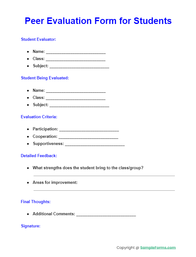 peer evaluation form for students