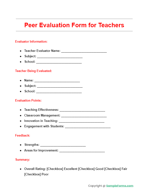 peer evaluation form for teachers