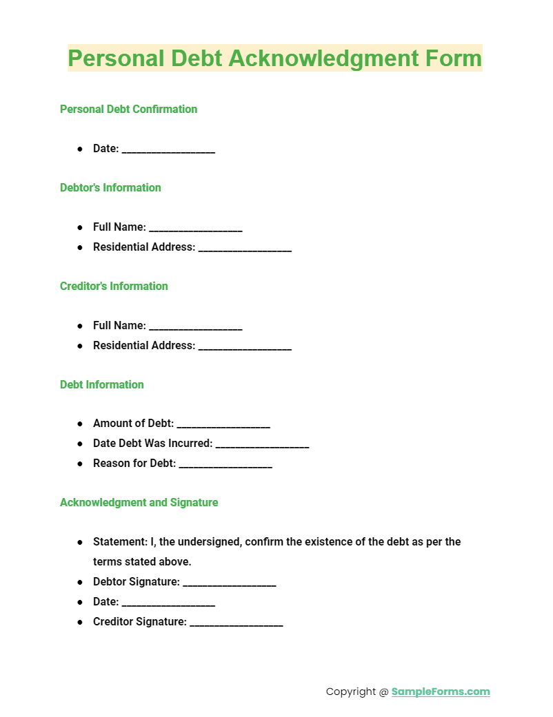 personal debt acknowledgment form