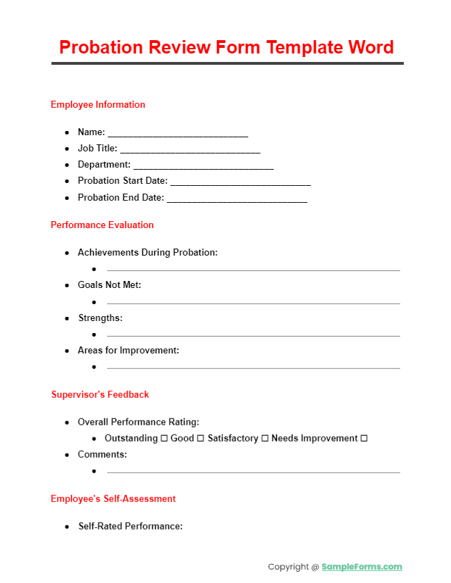 probation review form template word