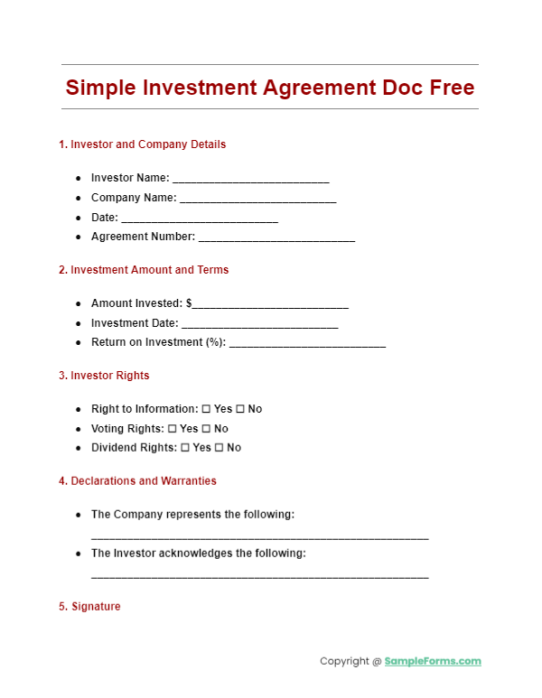 simple investment agreement doc free