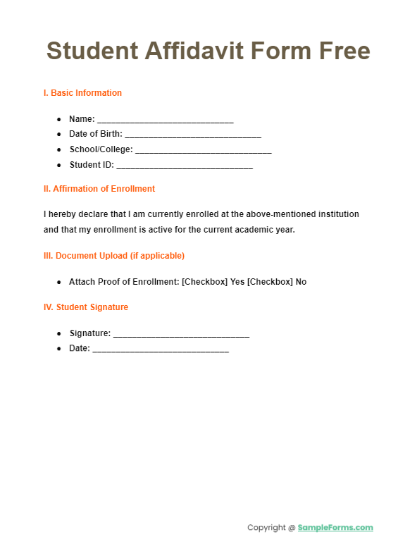 student affidavit form free