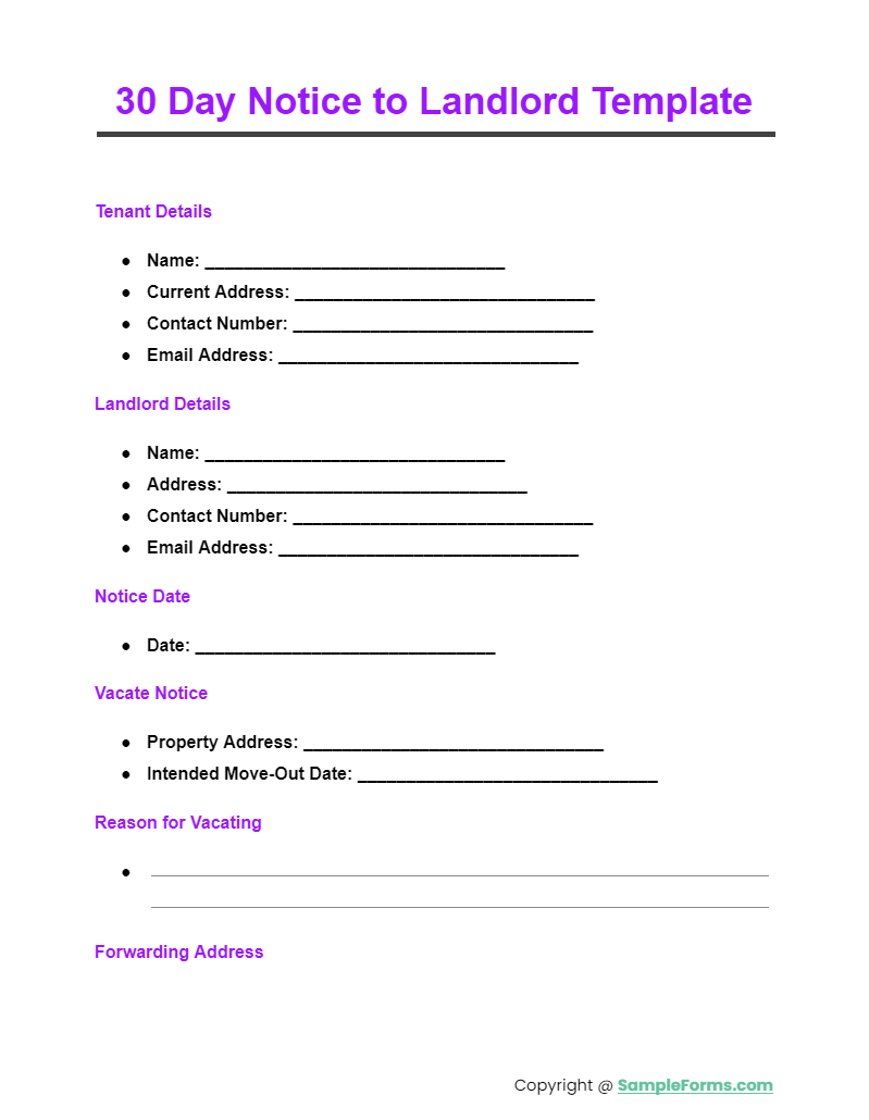 FREE 11+ 30 Day Notice to Landlord Form Samples, PDF, MS Word, Google Docs