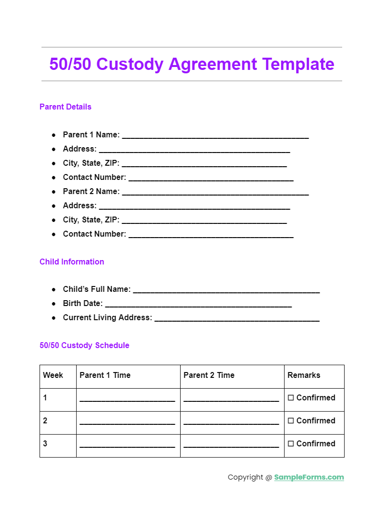 5050 custody agreement template