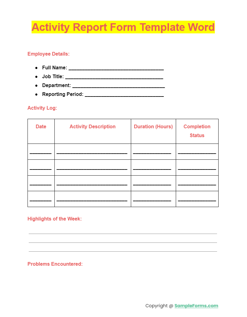 FREE 13+ Activity Report Form Samples, PDF, MS Word, Google Docs, Apple ...