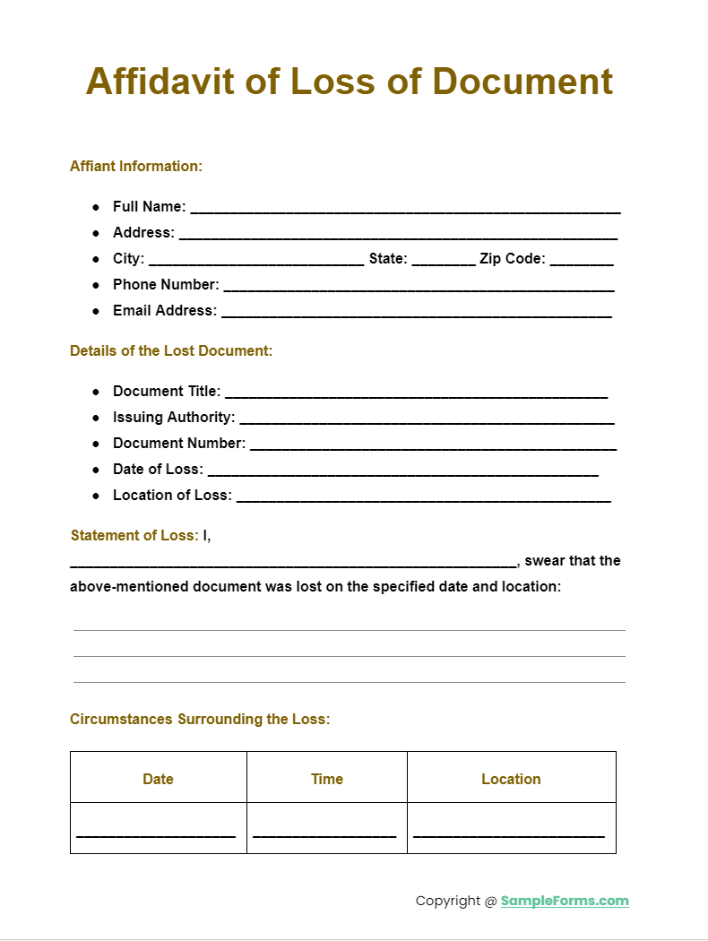 affidavit of loss of document