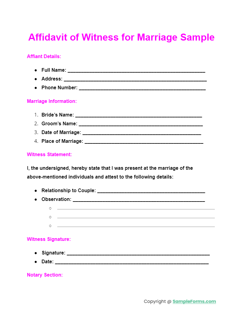 affidavit of witness for marriage sample