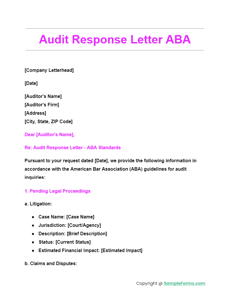 audit response letter aba