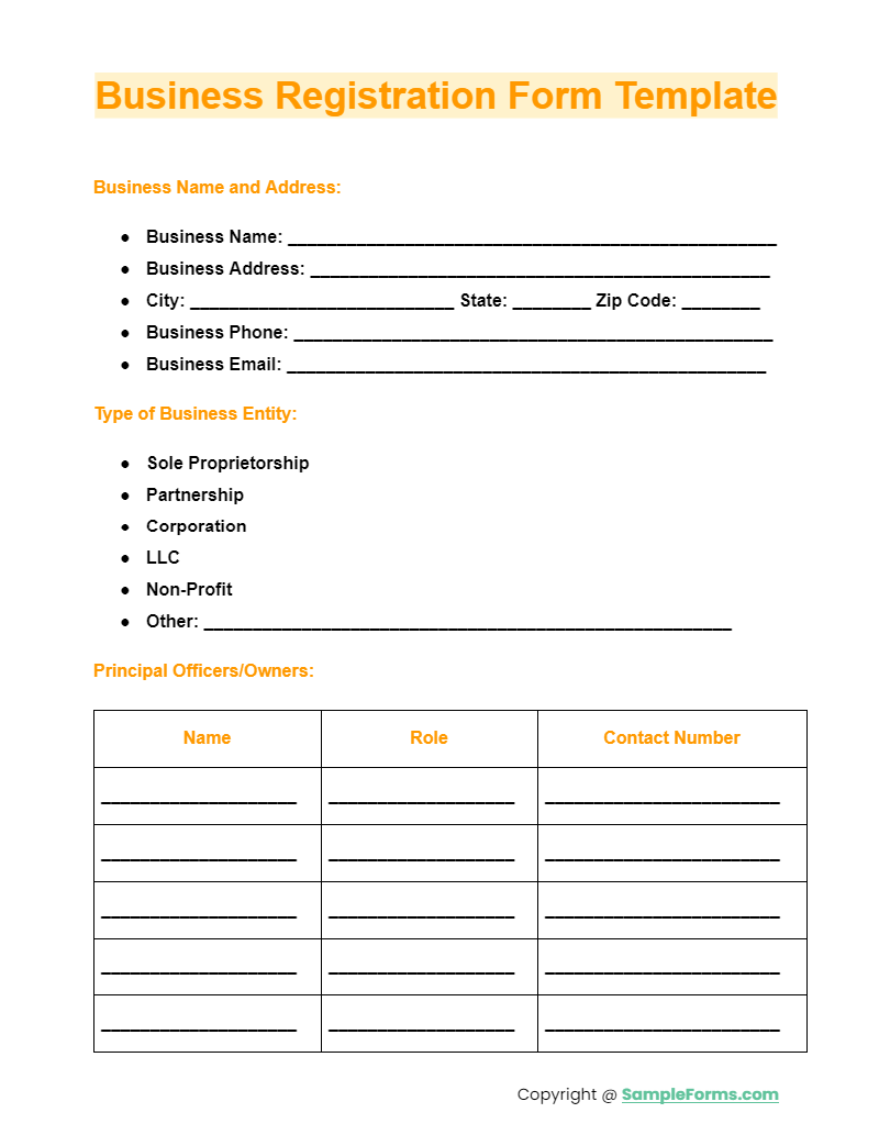 business registration form template