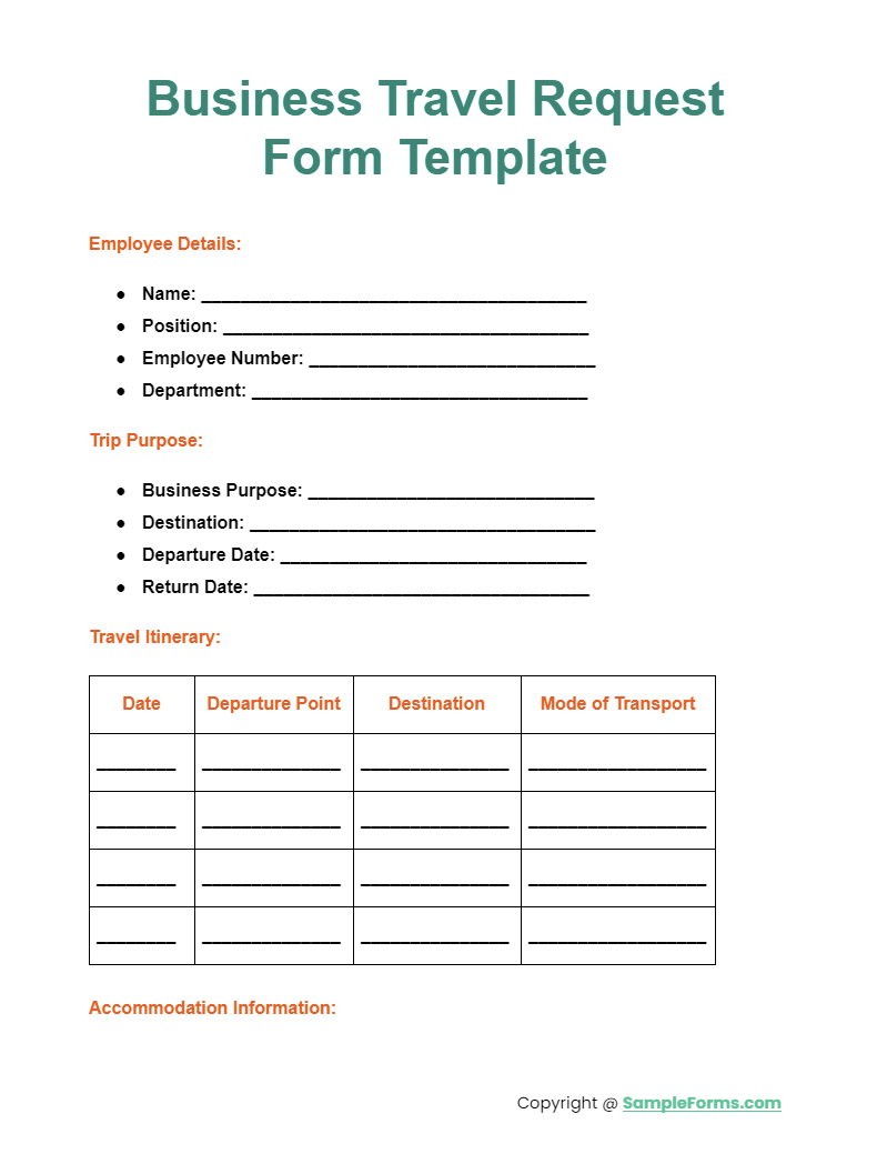 business travel request form template