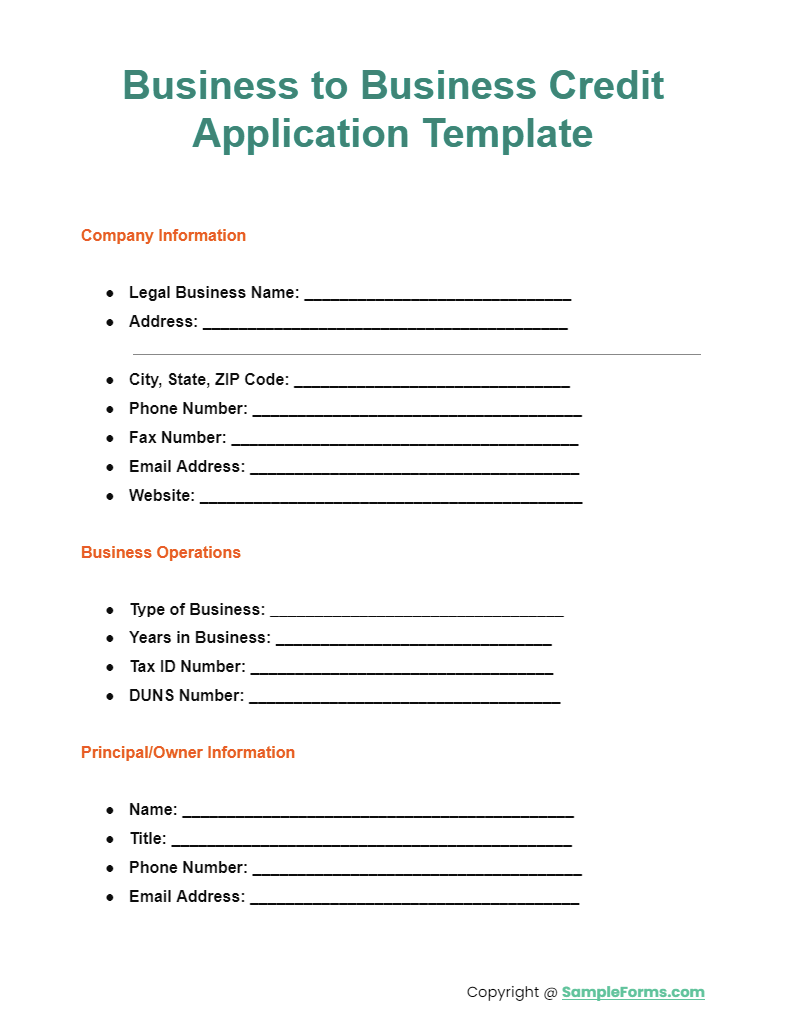business to business credit application template