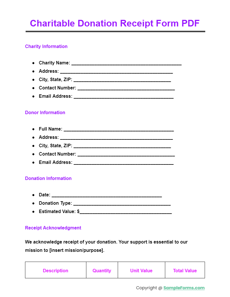 charitable donation receipt form pdf