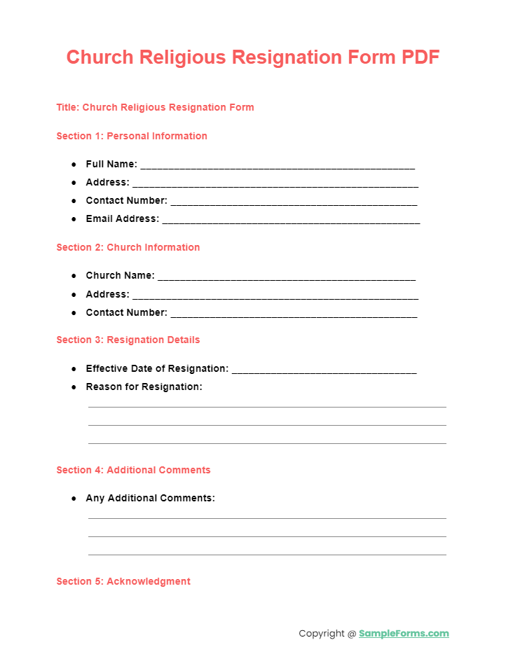 church religious resignation form pdf