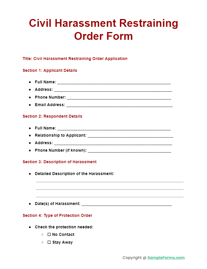 civil harassment restraining order form