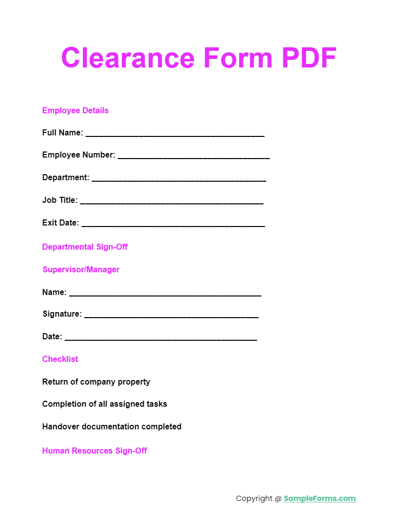 clearance form pdf