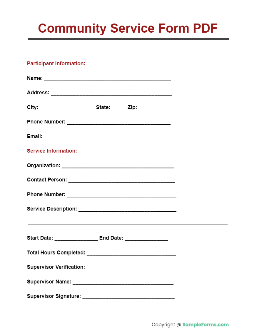 community service form pdf