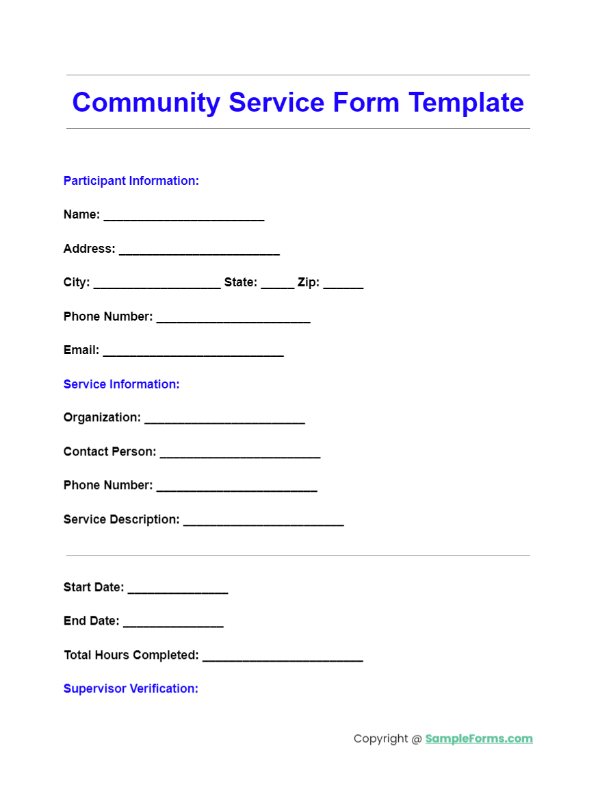 community service form template