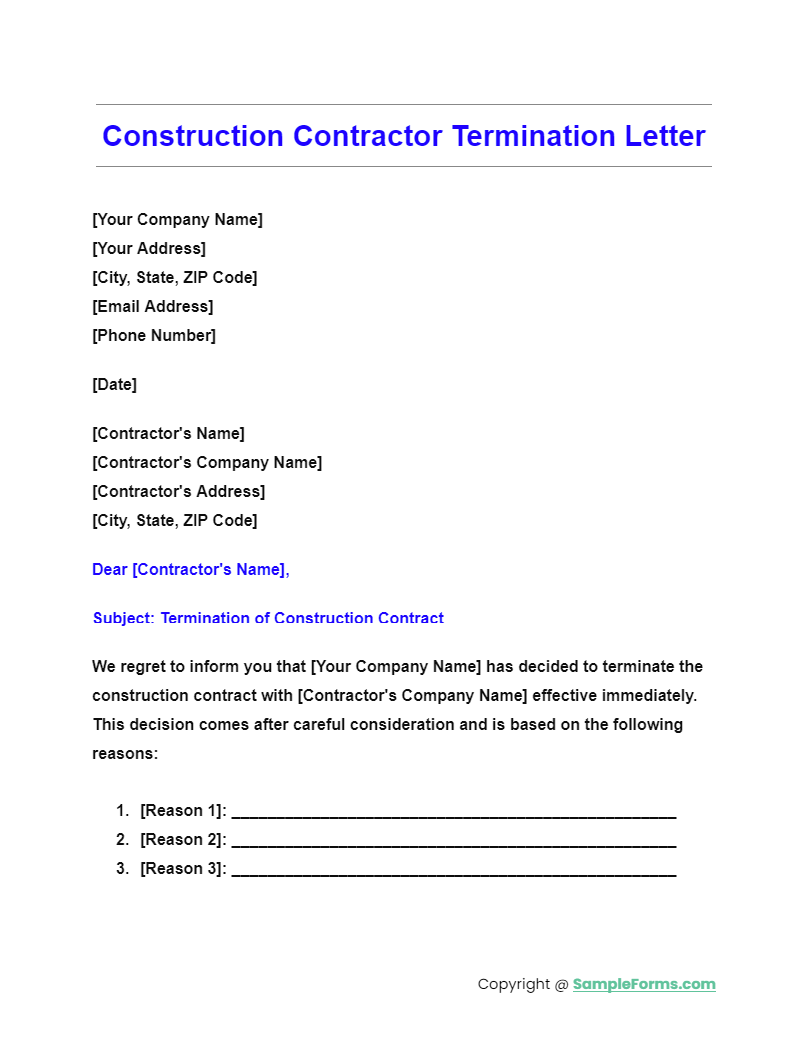 construction contractor termination letter