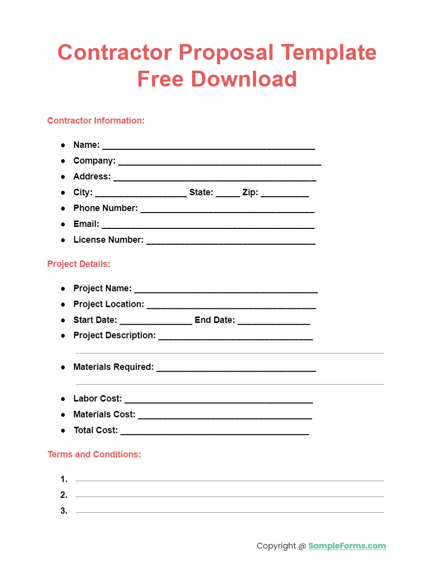 contractor proposal template free download