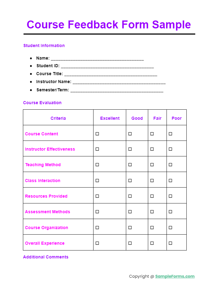 course feedback form sample