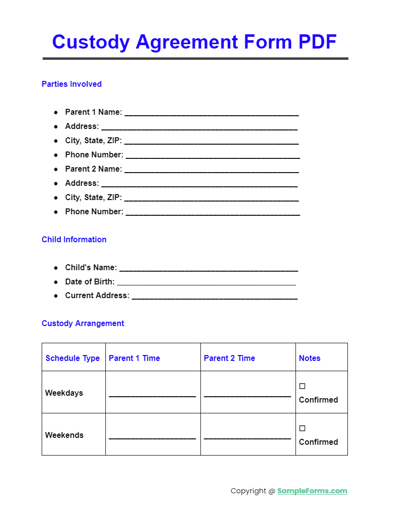custody agreement form pdf
