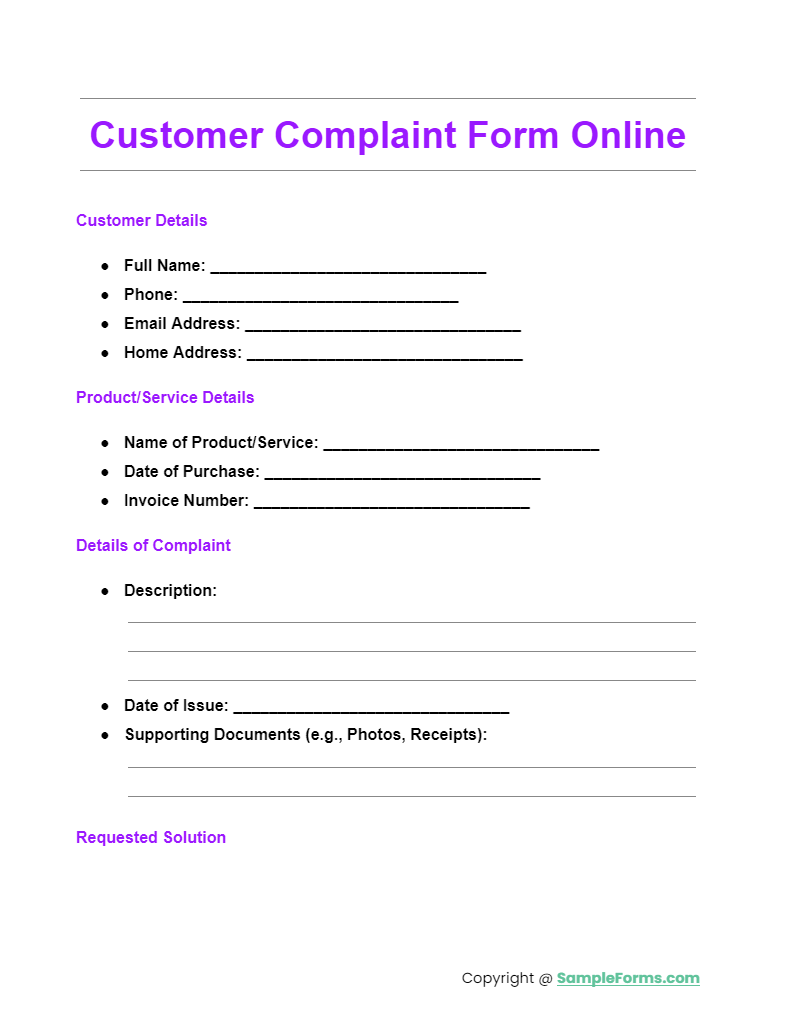 customer complaint form online
