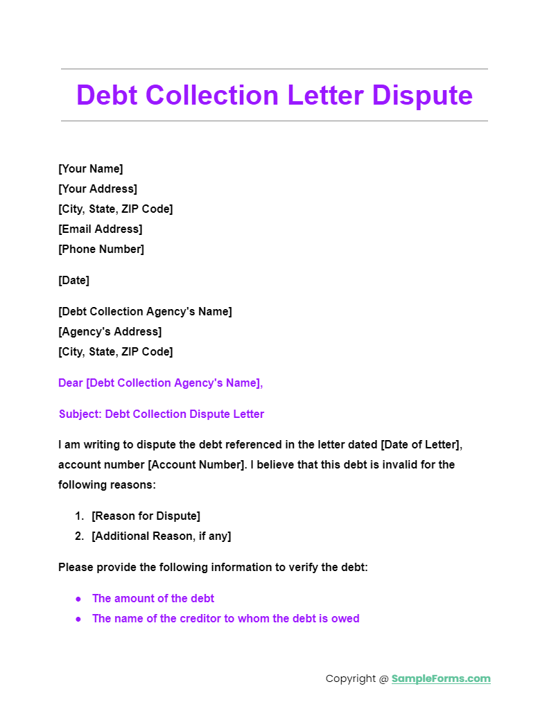debt collection letter dispute