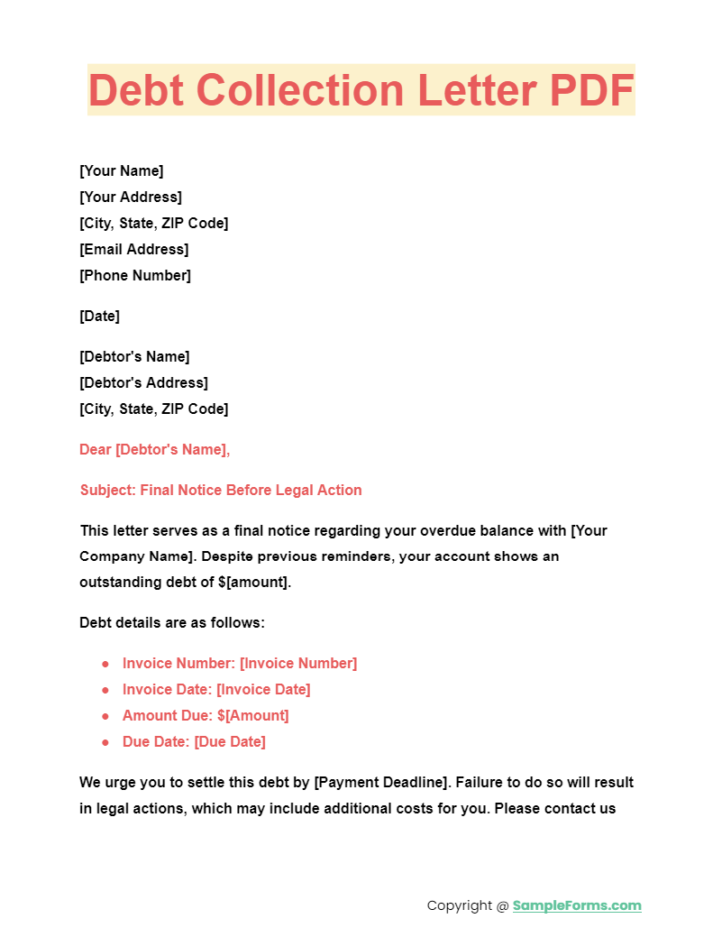FREE 9+ Debt Collection Letter Samples, PDF, MS Word, Google Docs