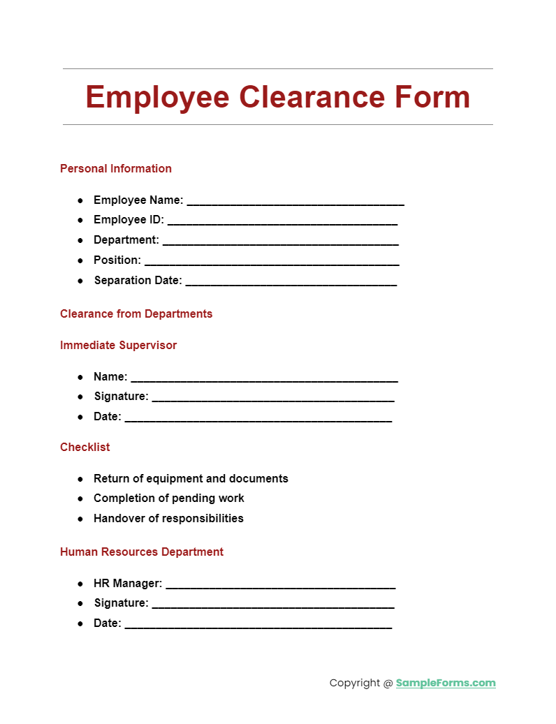 employee clearance form