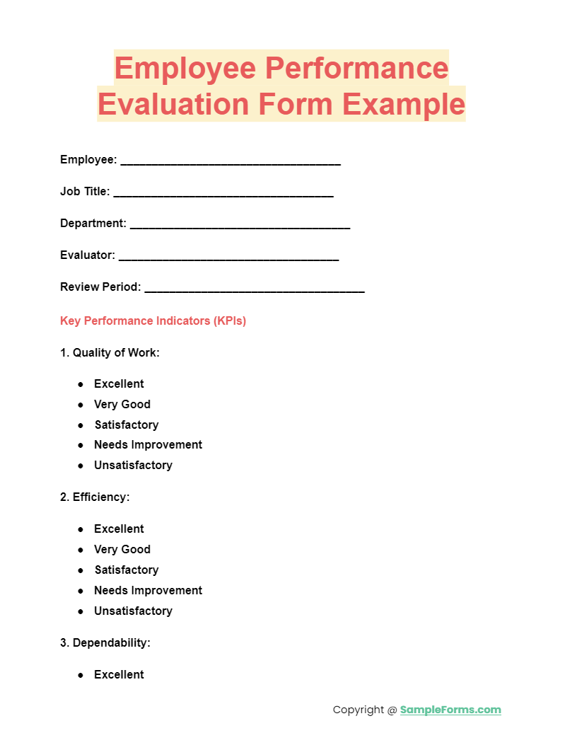 employee performance evaluation form example