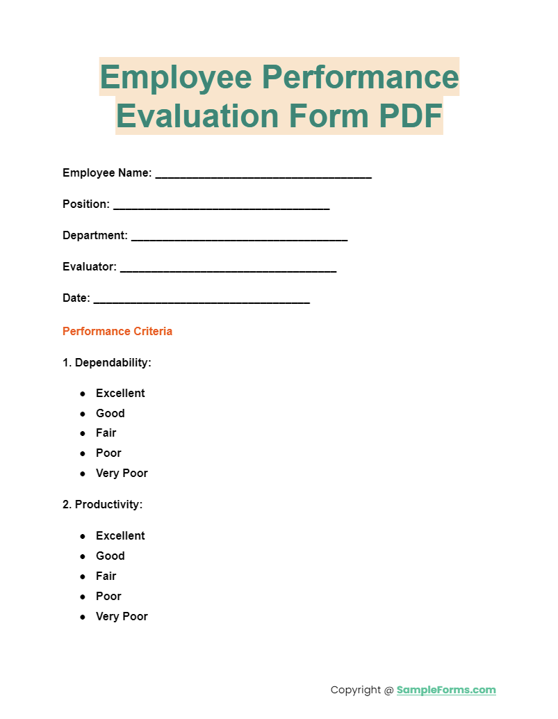 employee performance evaluation form pdf