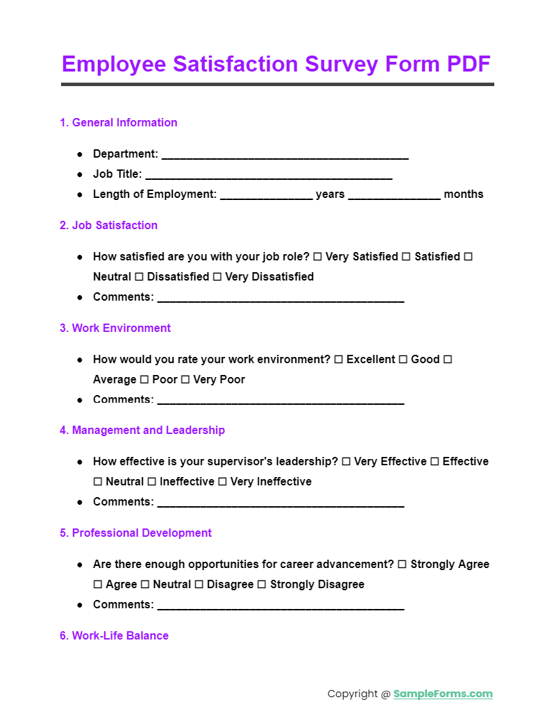 employee satisfaction survey form pdf