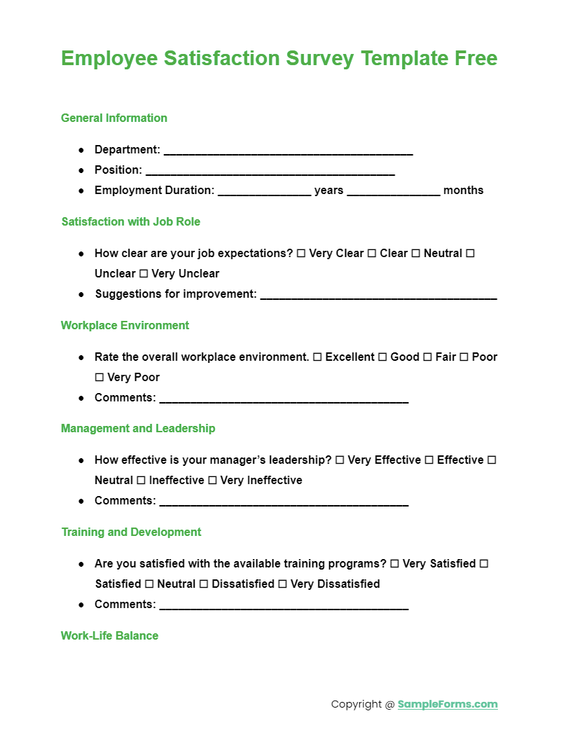 employee satisfaction survey template free