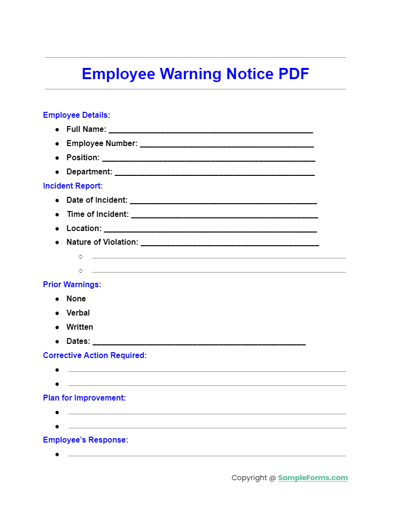 FREE 11+ Employee Warning Notice Samples, PDF, MS Word, Google Docs