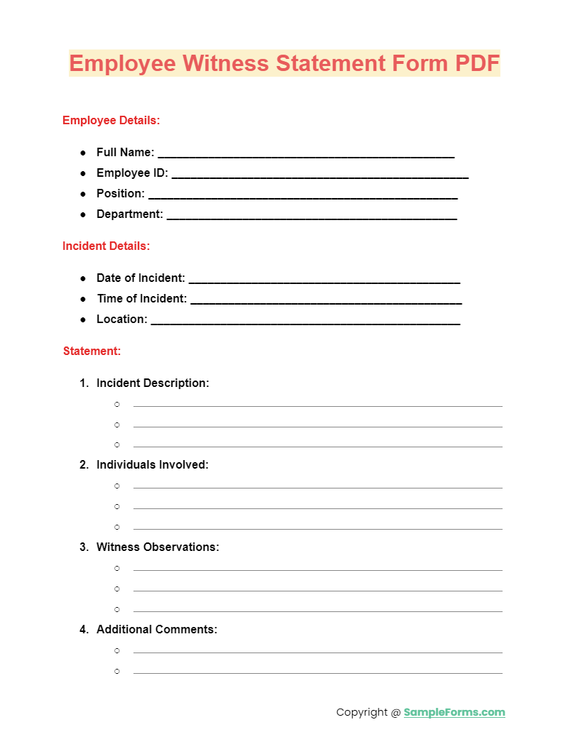 employee witness statement form pdf