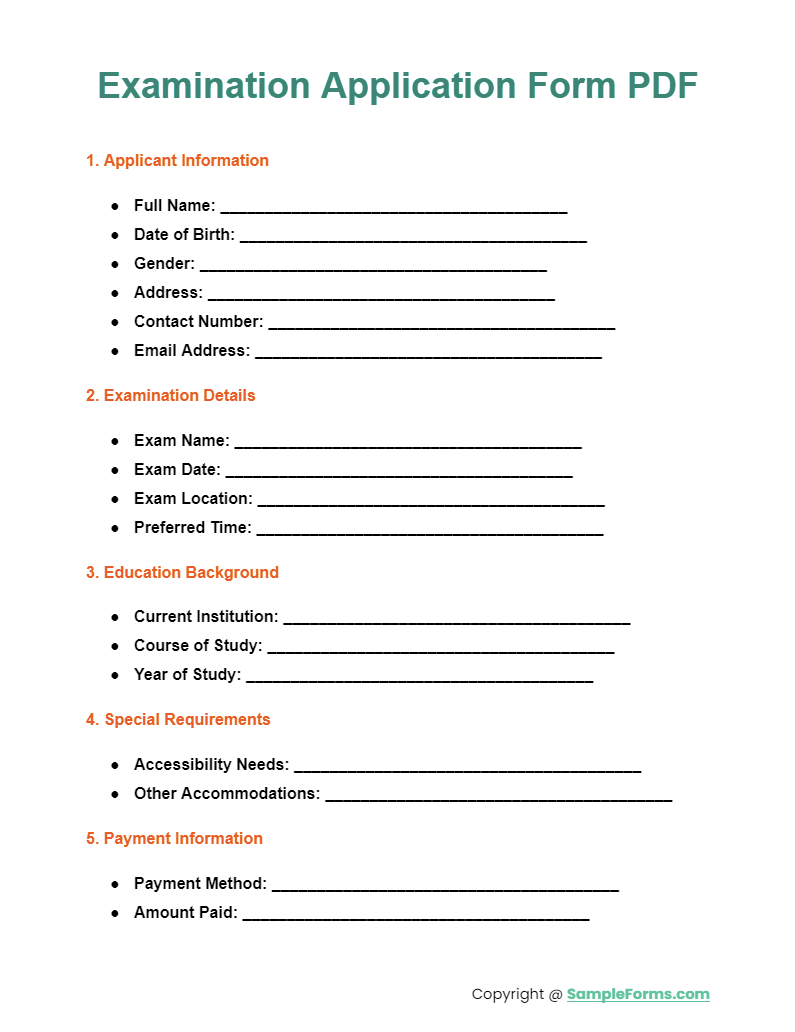 examination application form pdf