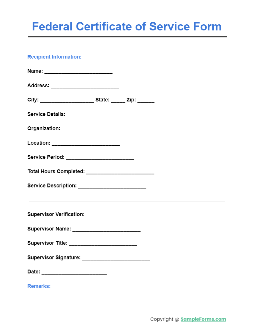 federal certificate of service form