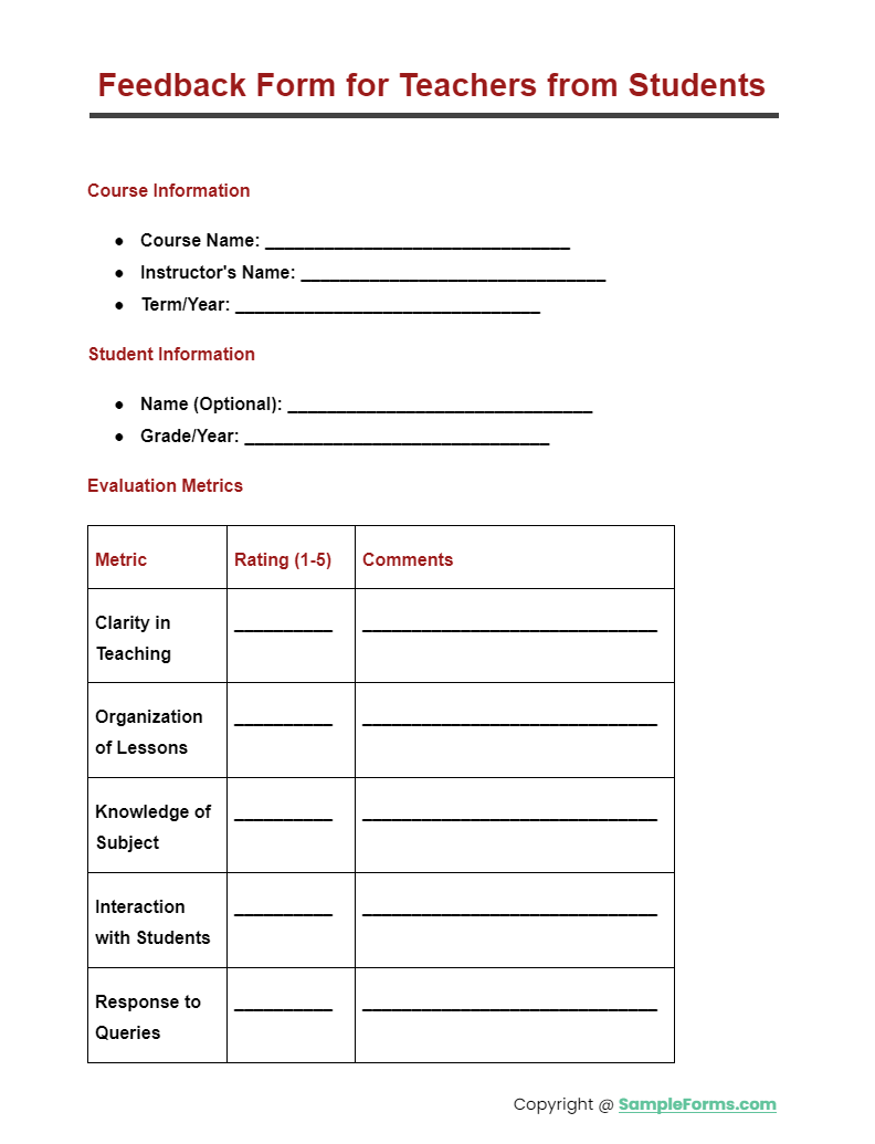 FREE 12+ Teaching Feedback Form Samples, PDF, MS Word, Google Docs