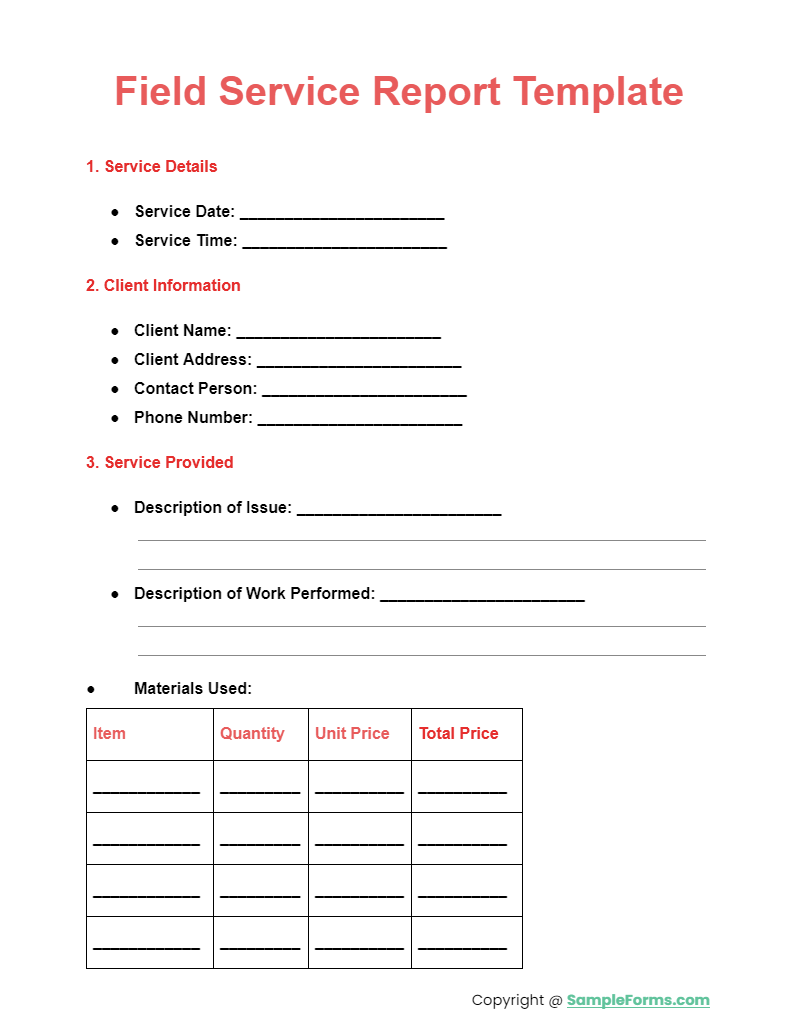 field service report template