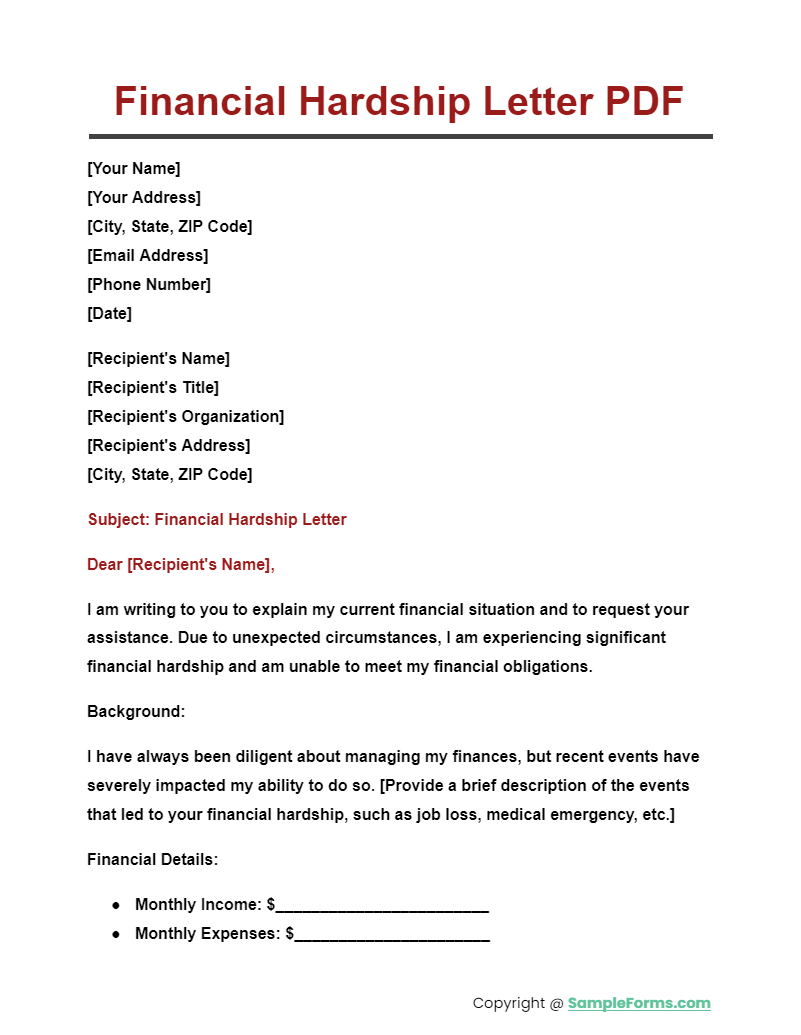 financial hardship letter pdf