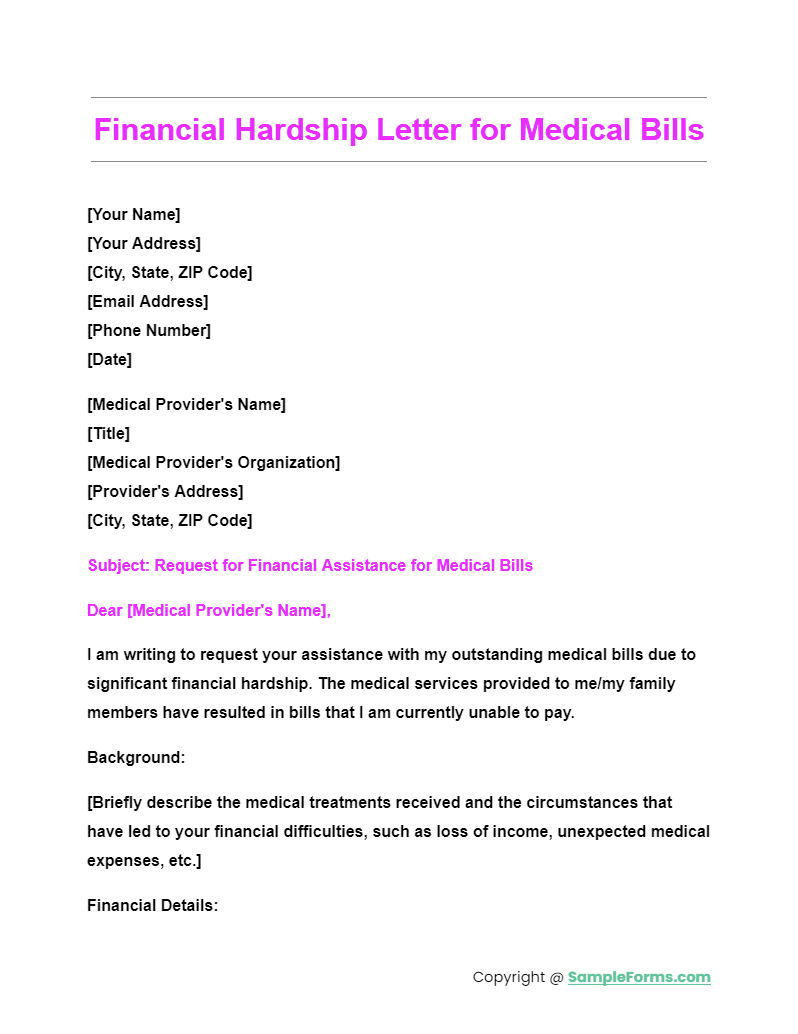 financial hardship letter for medical bills