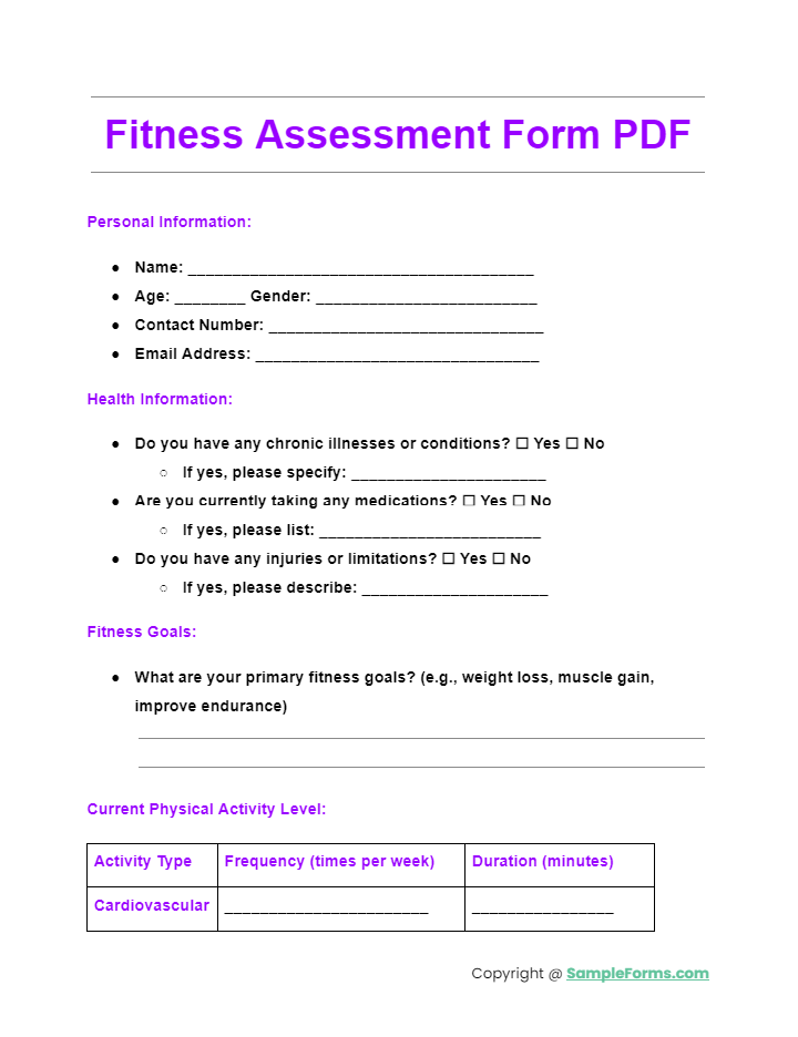 fitness assessment form pdf