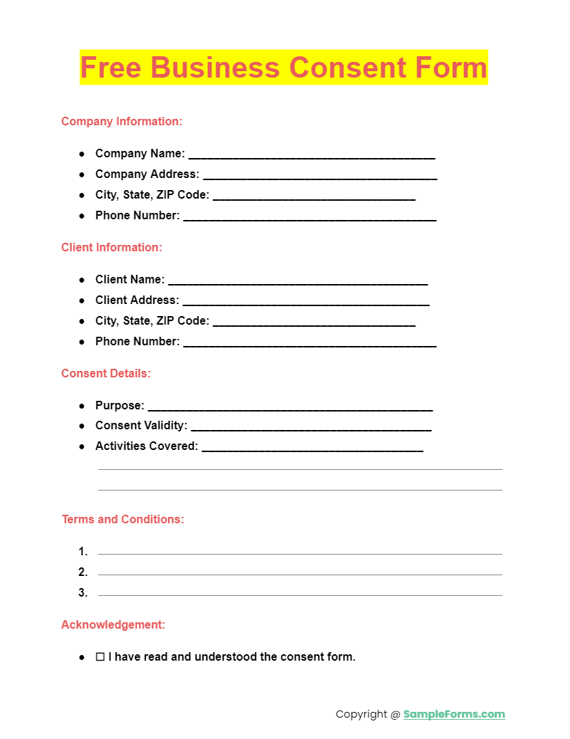free business consent form
