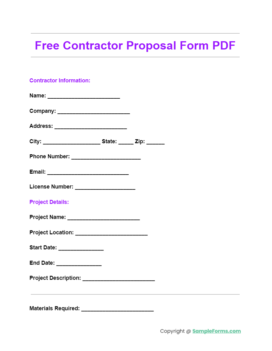 free contractor proposal form pdf