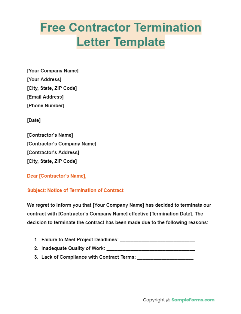 free contractor termination letter template
