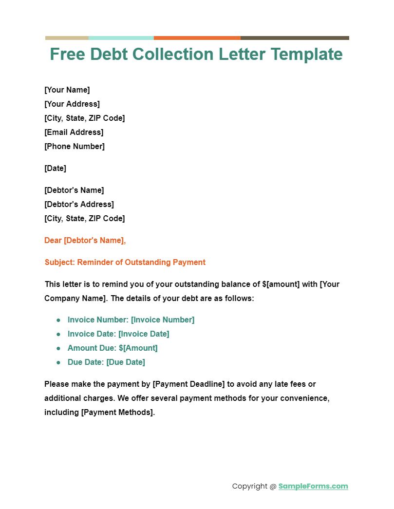 free debt collection letter template