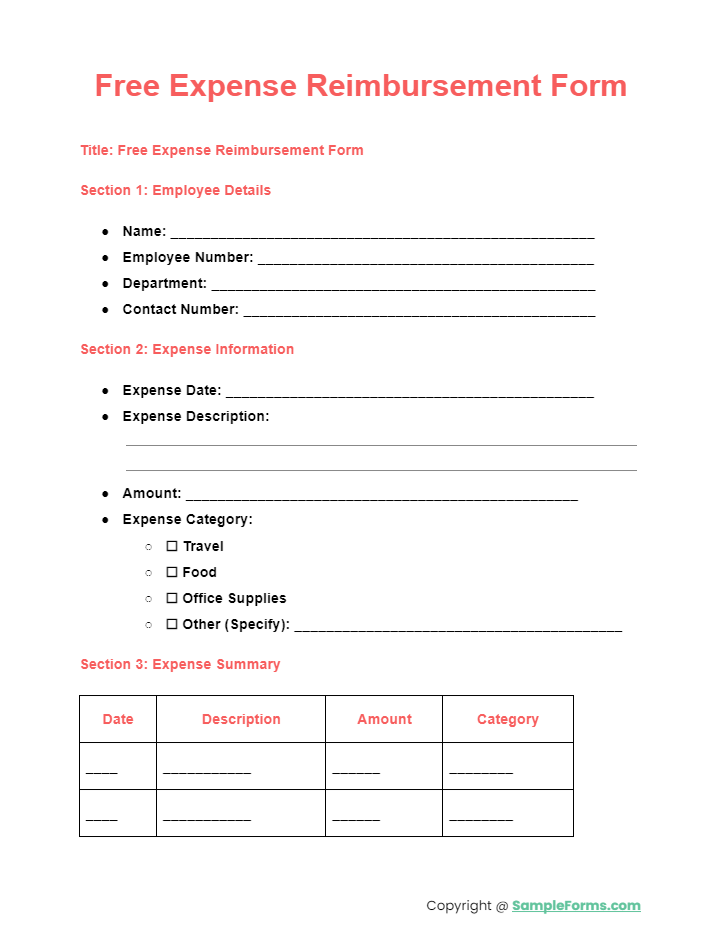 free expense reimbursement form