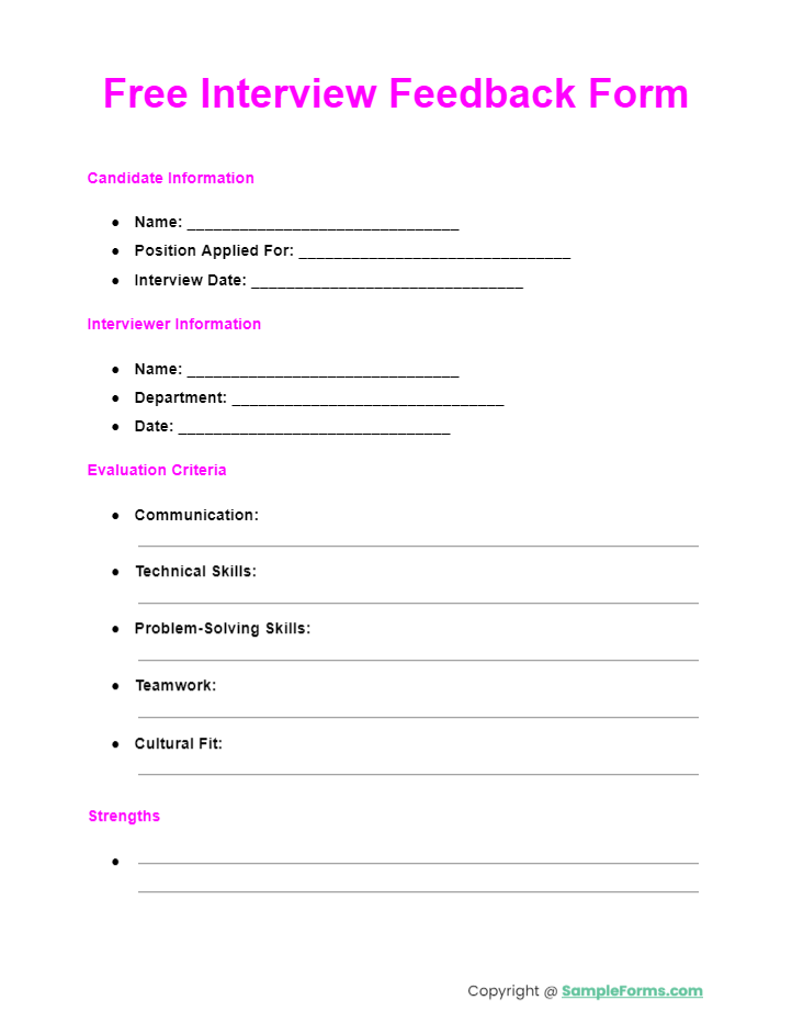 free interview feedback form