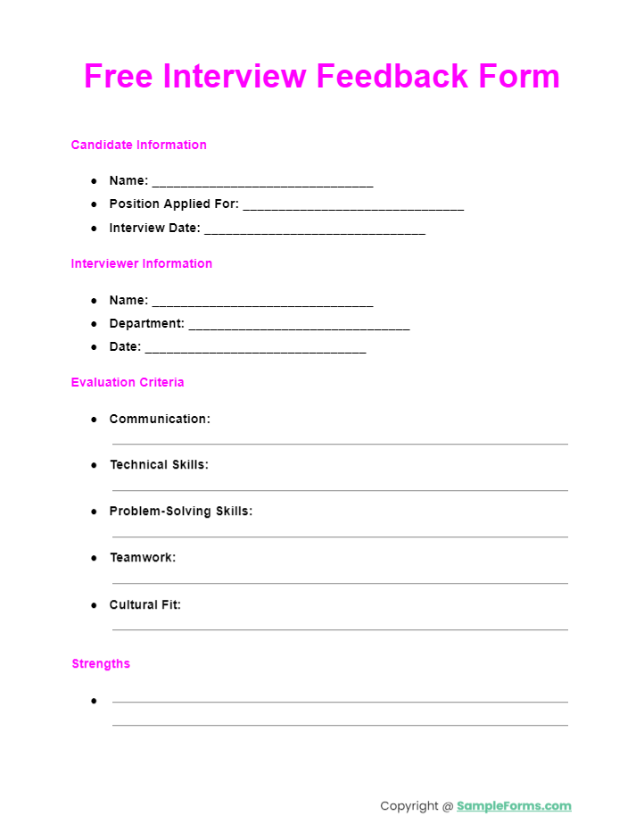 FREE 15  Interview Feedback Form Samples PDF MS Word Google Docs