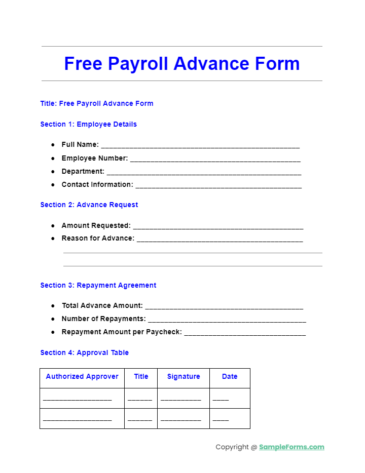 free payroll advance form